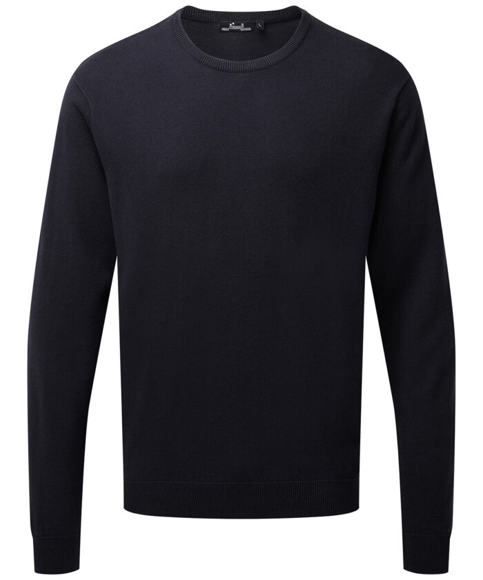 Crew neck cotton-rich knitted sweater - Image 1
