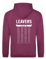 Leavers College hoodie with left chest School logo embroidered and Back numbers and names PrintedÂ