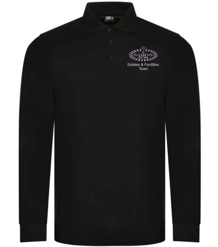 St. Elizabeth’s – ESTATES & FACILITIES TEAM – RX102 Long Sleeve Polo– Black ***Non Returnable - Image 1